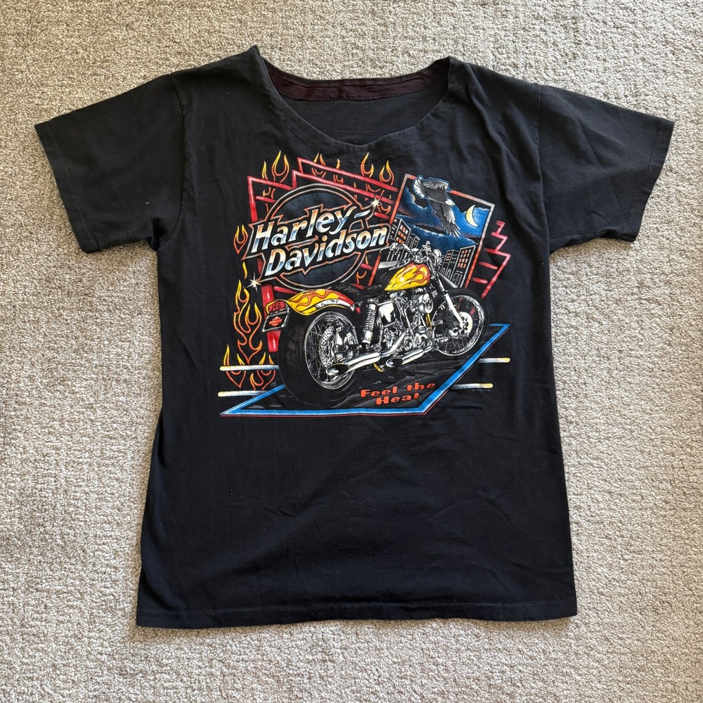 Vintage‎ 1989 Harley Davidson Stamford CT Feel the Heat T-Shirt Black Medium
